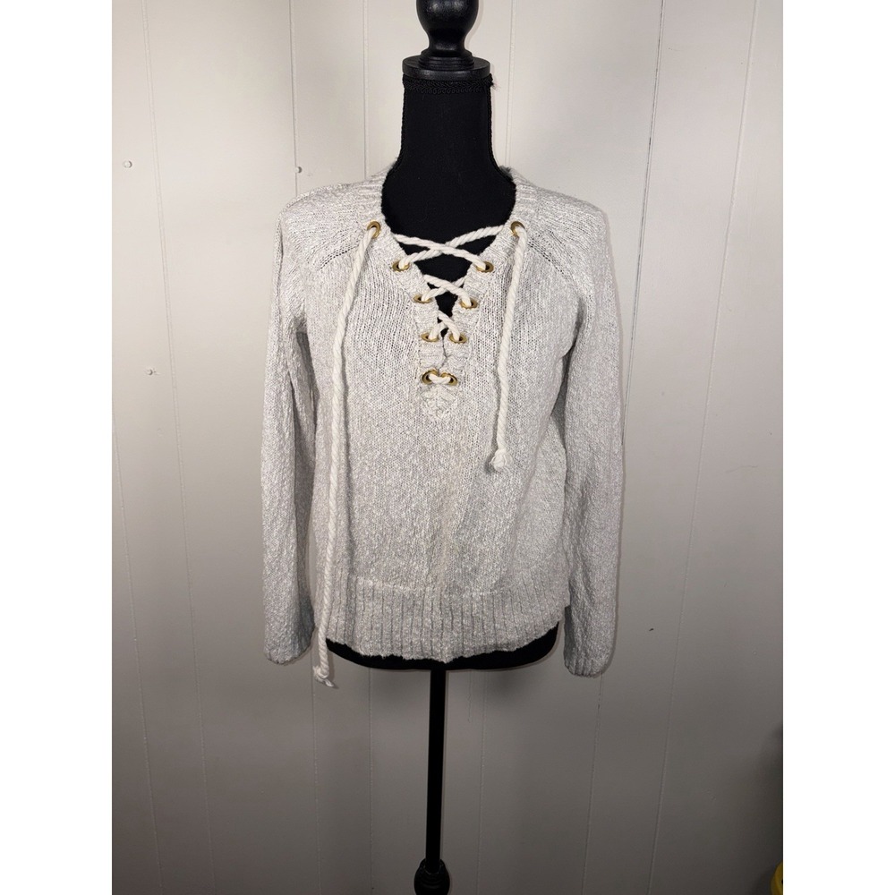Revolve Lovers + Friends Beige Rope Lace Up Cotton Sweater Size Small